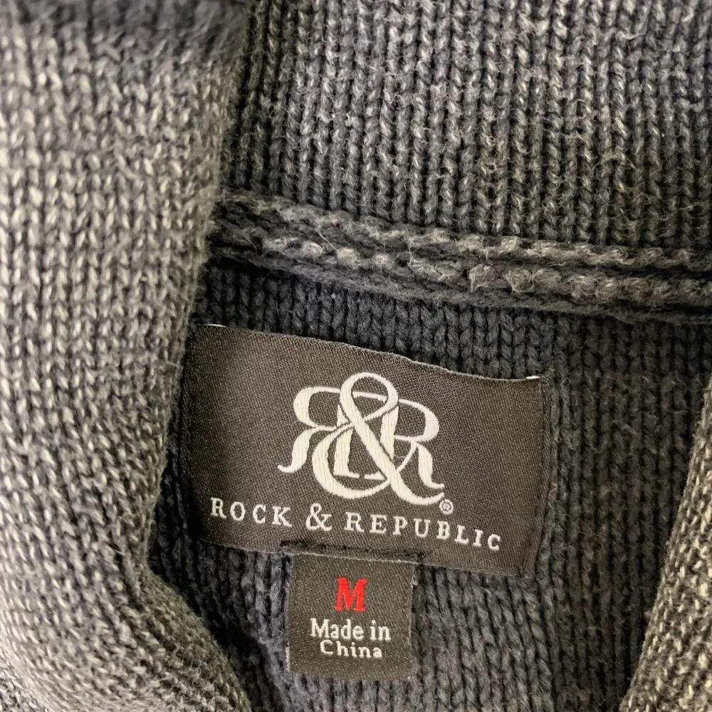 Rock & Republic Sweater Mens M Medium Gray Shawl Collar Cable Knit Cardigan